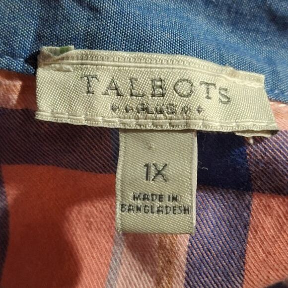 Talbots Plus Shirt Women's 1X Classic Button Up Plaid 100% Cotton Preppy Prep - Picture 2 of 6